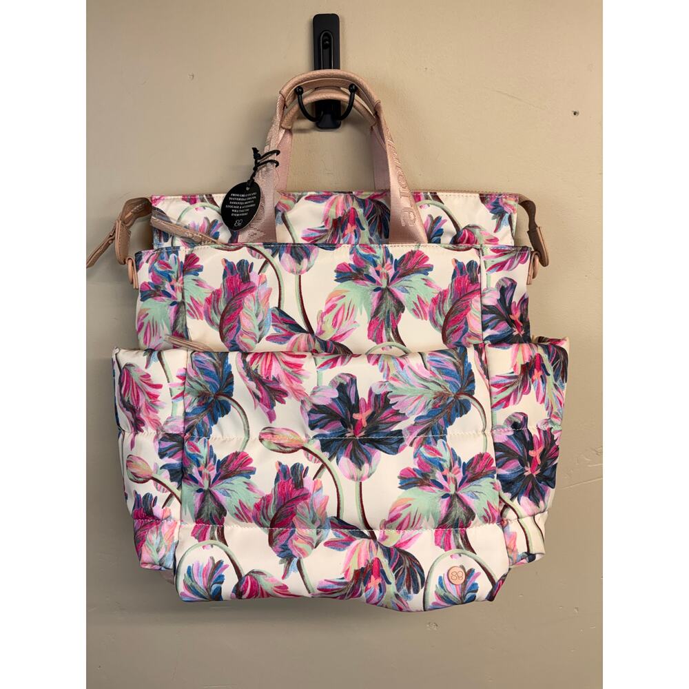 NWT Samantha Brown To-Go 3 Ways to Wear Convertible Puffer Tote Floral